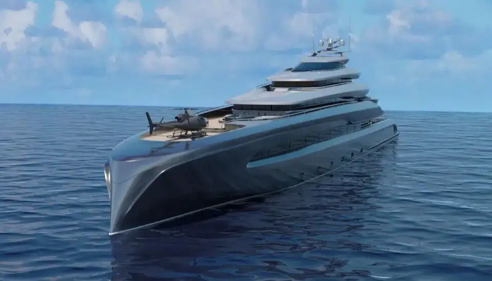 The “Indah” Megayacht by Lukasz Opalinski Has Its Own Beach Club, Sauna & Helicopter