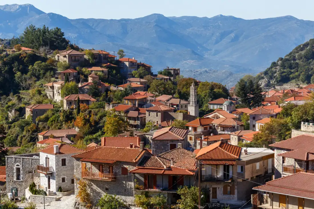 A wonderful autumn destination in Greece -A small verdant village in mountainous Arcadia