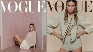 Heidi Klum poses for Vogue Greece braless in a sheer top just months before her 50th birthday