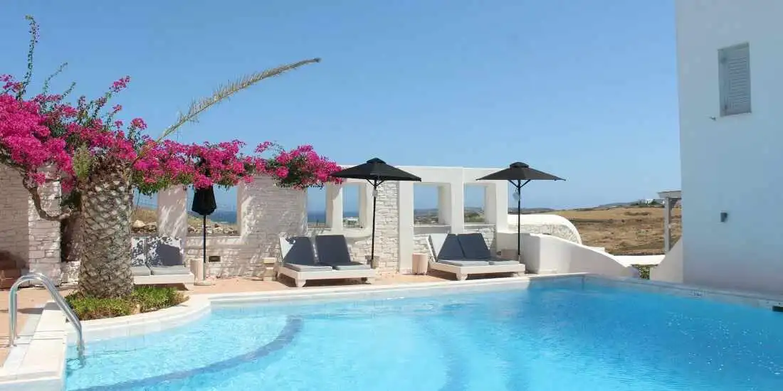 Whitewashed houses and narrow alleys in Paros Cyclades Greece