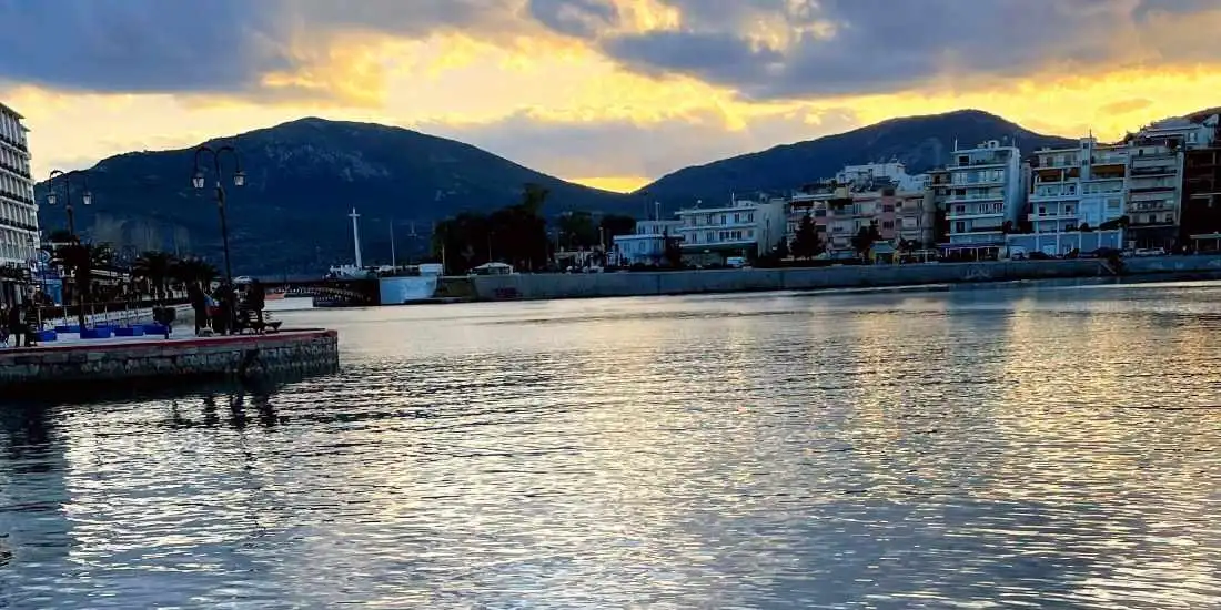 Sunset view of Chalkida waterfront Greece”